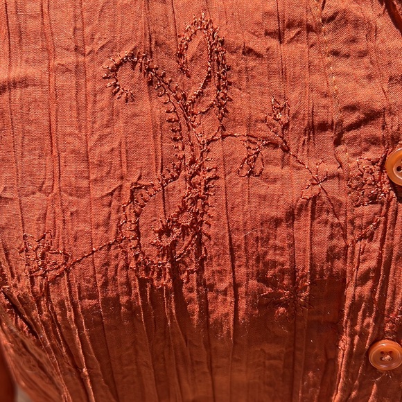 Christopher & Banks size med rust color button down, top three-quarter sleeve - Picture 2 of 15